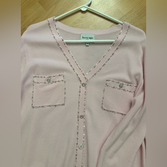 LEO & UGO PARIS - Baby Pink Cardigan with Crystals - Picture 3 of 9